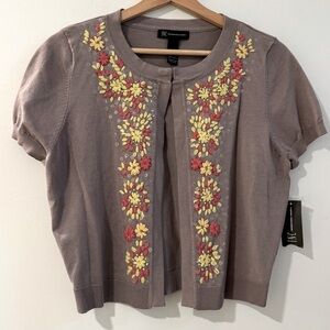 NWT - INC International Concepts Embroidered Short Sleeve Cardigan XLarge